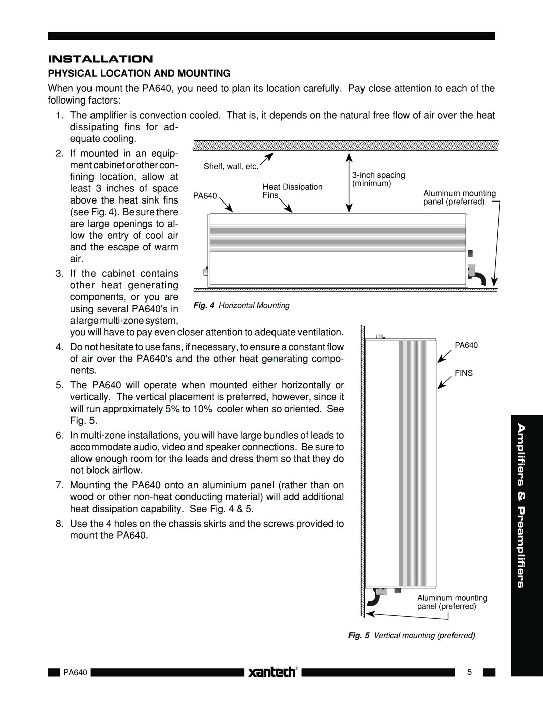 Xantech PA640 installation instructions Installation Physical Location and Mounting 