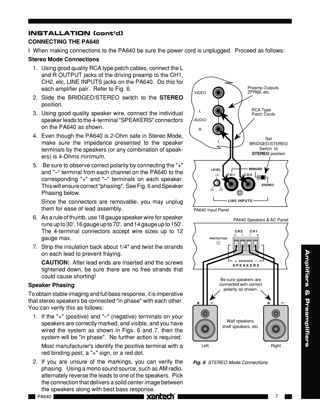 Xantech installation instructions Connecting the PA640 