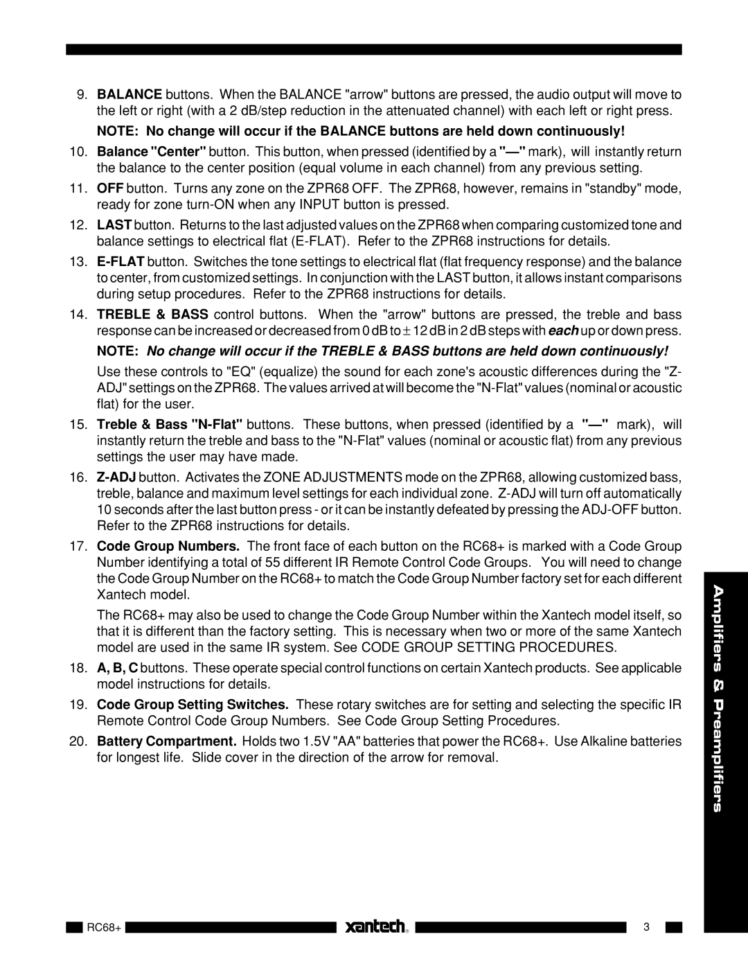 Xantech RC68+ installation instructions Amplifiers & Preamplifiers 