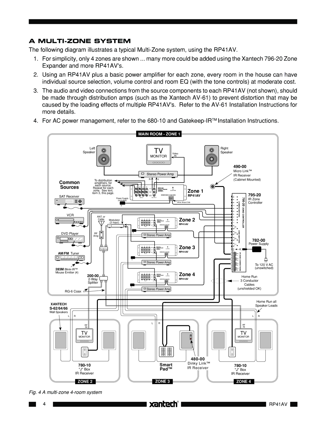 Xantech RP41AV installation instructions MULTI-ZONE System, Common 