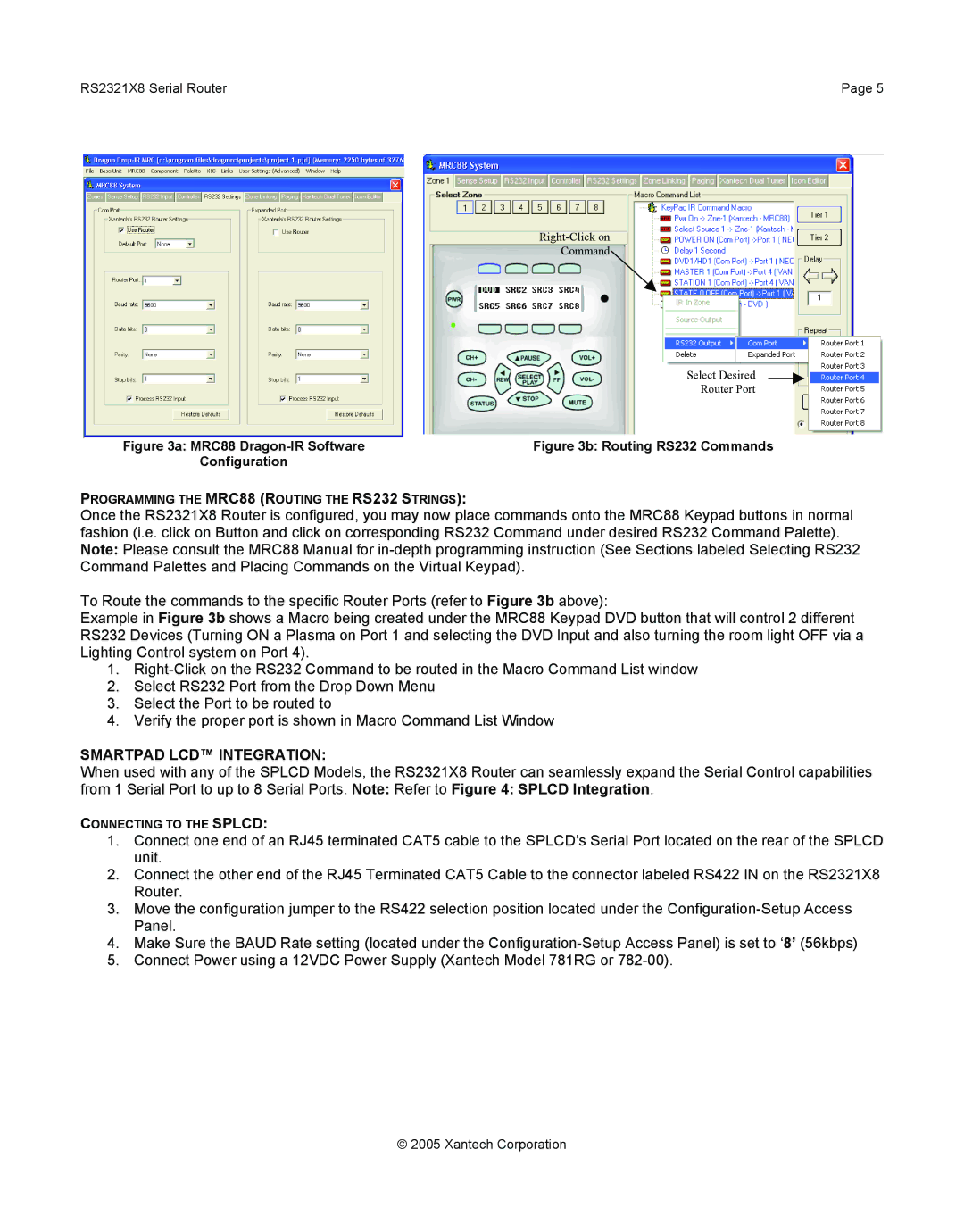 Xantech RS2321X8 installation instructions Smartpad LCD Integration, MRC88 Dragon-IR Software 