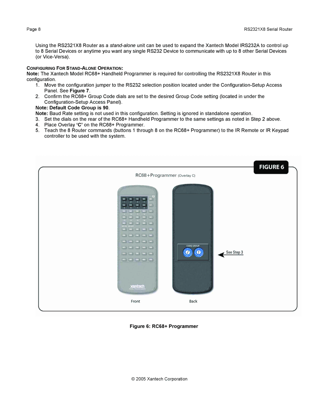 Xantech RS2321X8 installation instructions RC68+ Programmer 