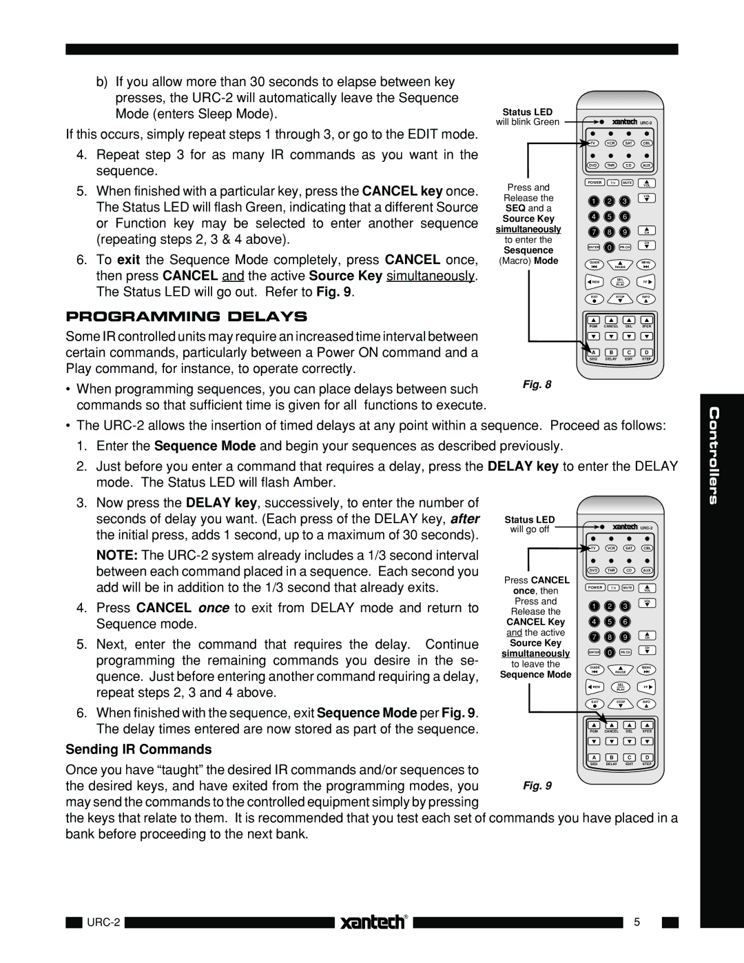 Xantech URC-2 Programming Delays, When finished with the sequence, exit Sequence Mode per Fig, Sending IR Commands 