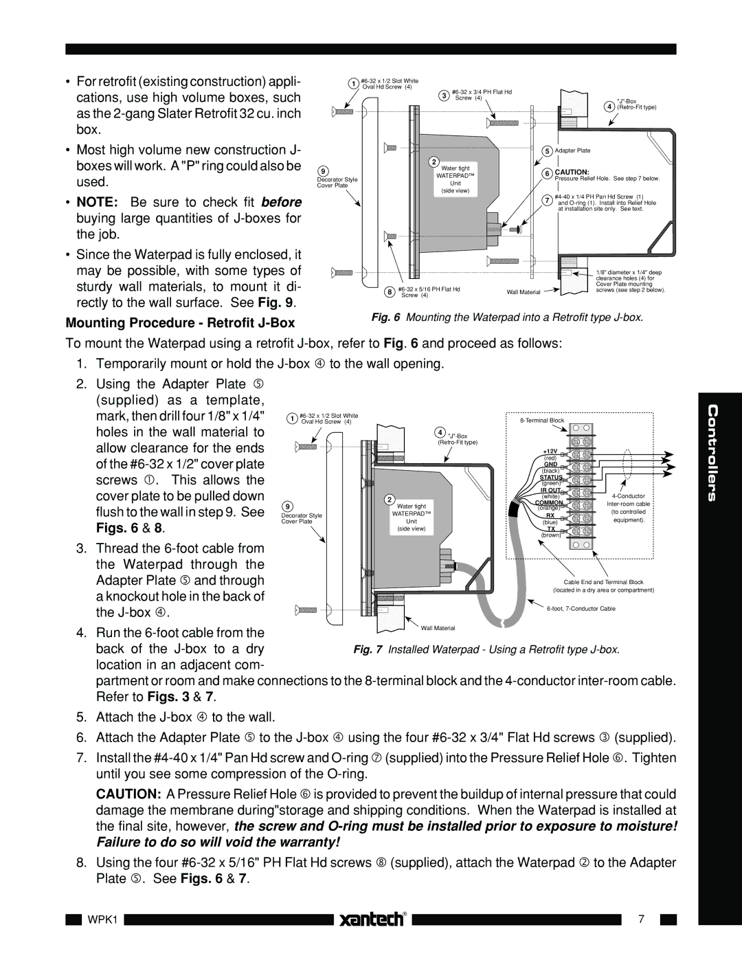 Xantech WPK1, WPK8, WPK6, WPK4 installation instructions Mounting Procedure Retrofit J-Box 