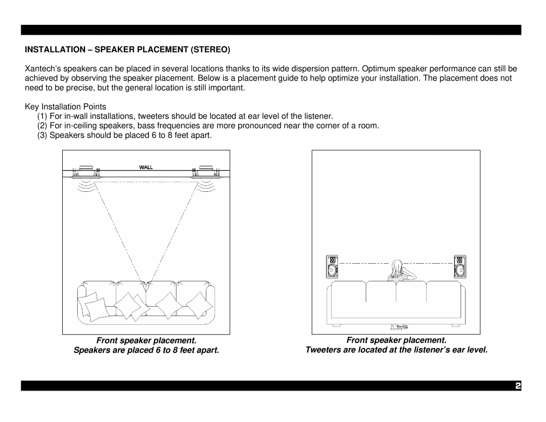 Xantech XC65CS, XC65W specifications Installation Speaker Placement Stereo 