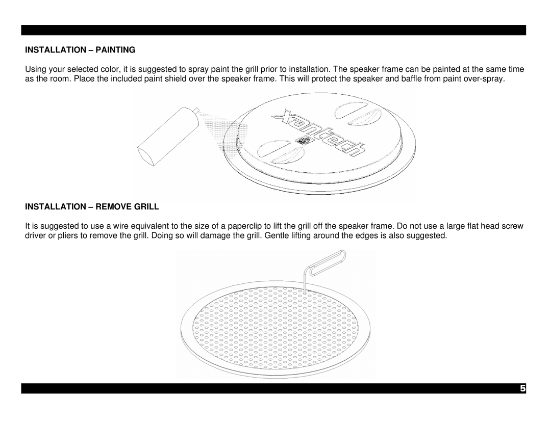 Xantech XC65CS, XC65W specifications Installation Painting, Installation Remove Grill 