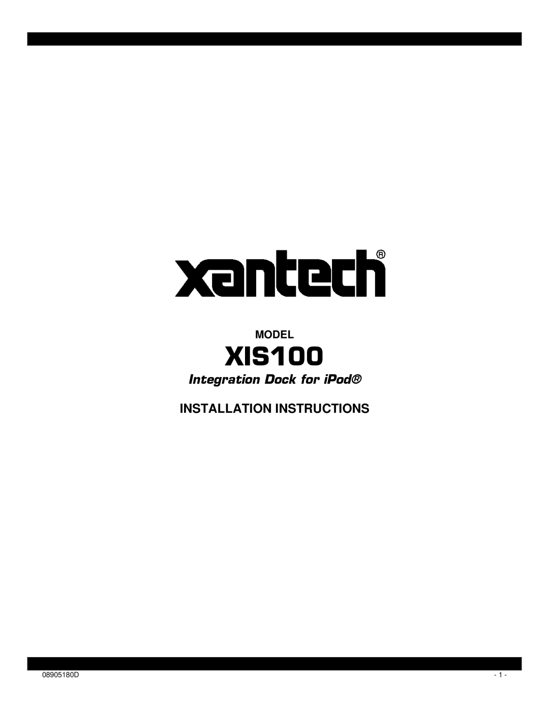 Xantech XIS100 installation instructions Model 