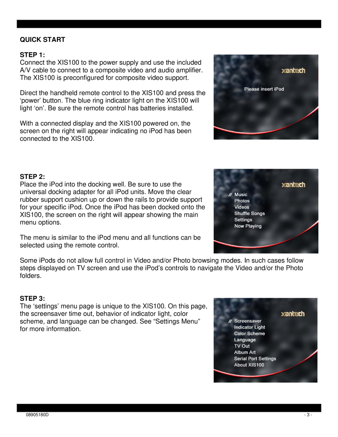 Xantech XIS100 installation instructions Quick Start Step 