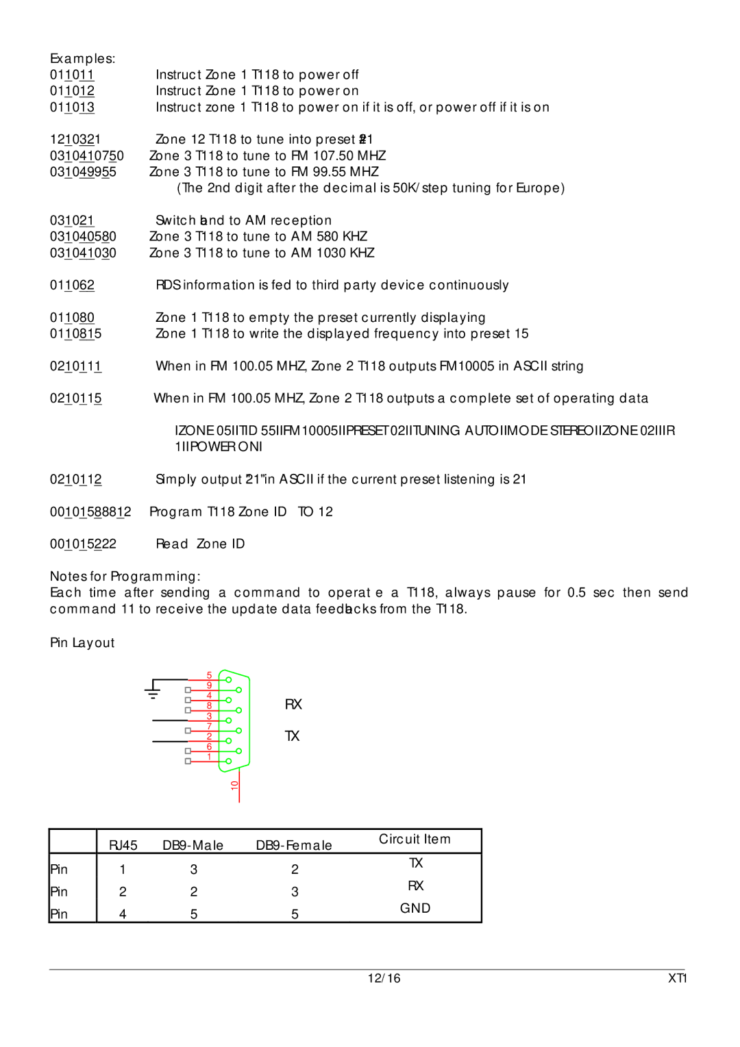 Xantech XT1 user manual Examples, DB9-Male, Circuit Item 