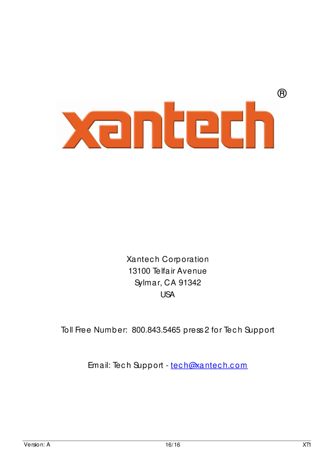 Xantech XT1 user manual Usa 