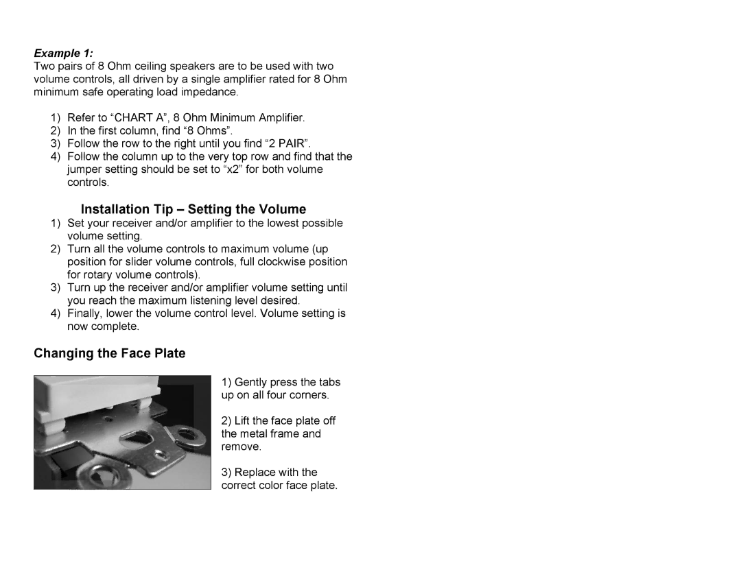 Xantech XVCD100IR, XVCS50, XVCO100, XVCS100IR, XVCD50, XVC100 Installation Tip Setting the Volume, Changing the Face Plate 