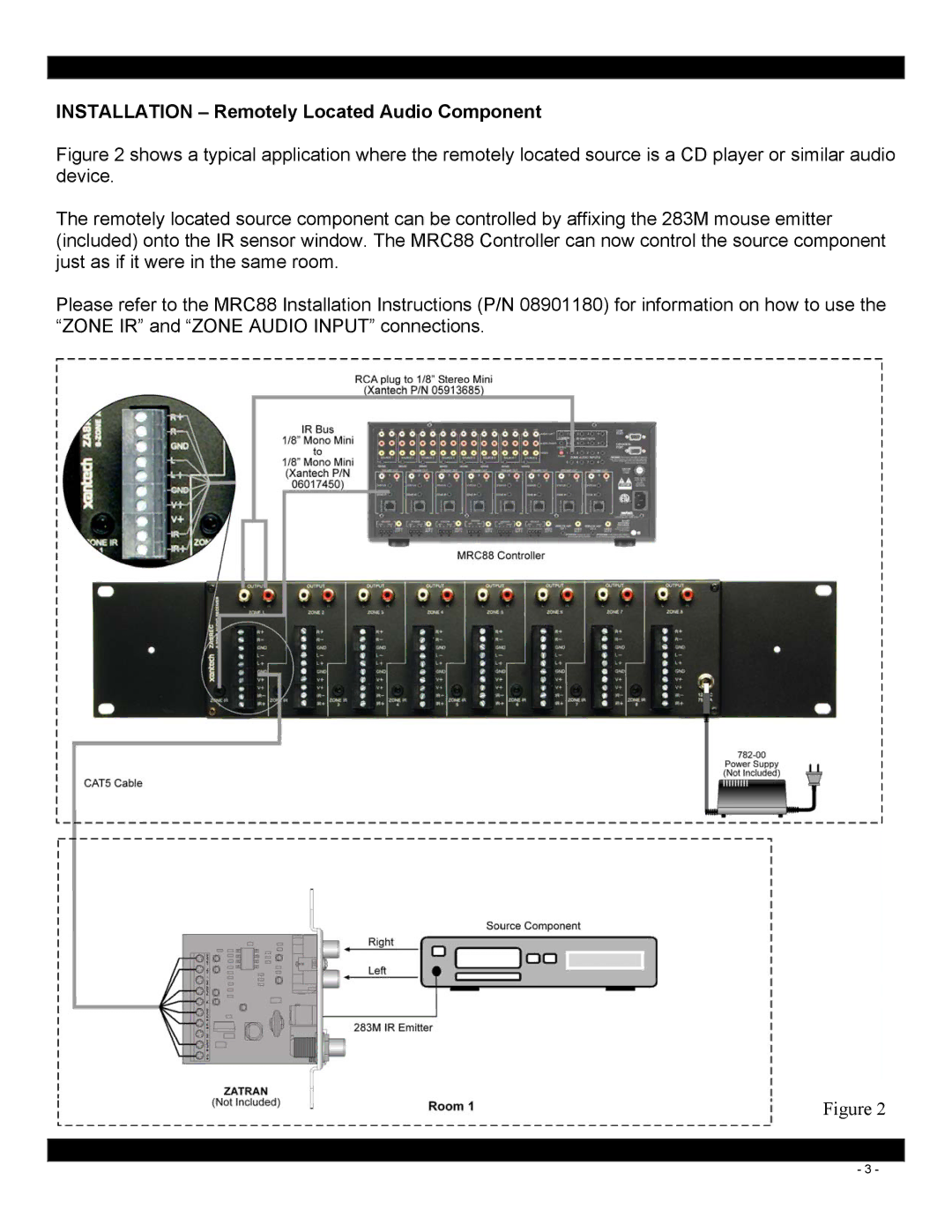 Xantech ZA8REC installation instructions Installation Remotely Located Audio Component 