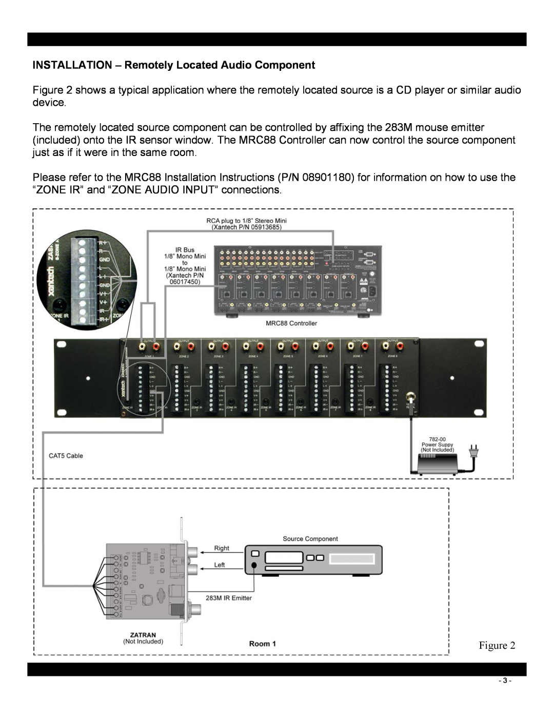 Xantech ZA8REC installation instructions INSTALLATION - Remotely Located Audio Component 