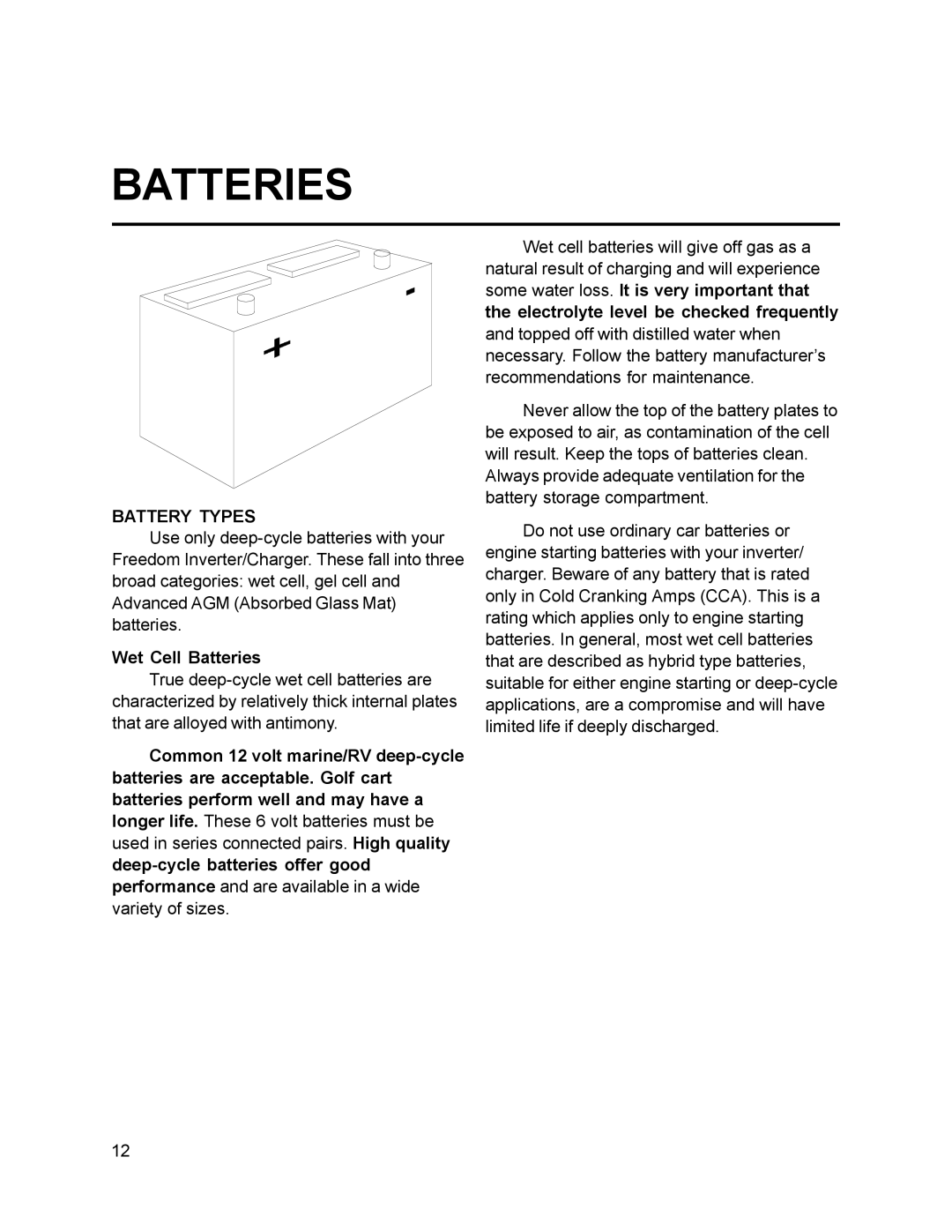 Xantrex Technology 30, 10, 15, 20, 25 owner manual Battery Types, Wet Cell Batteries 