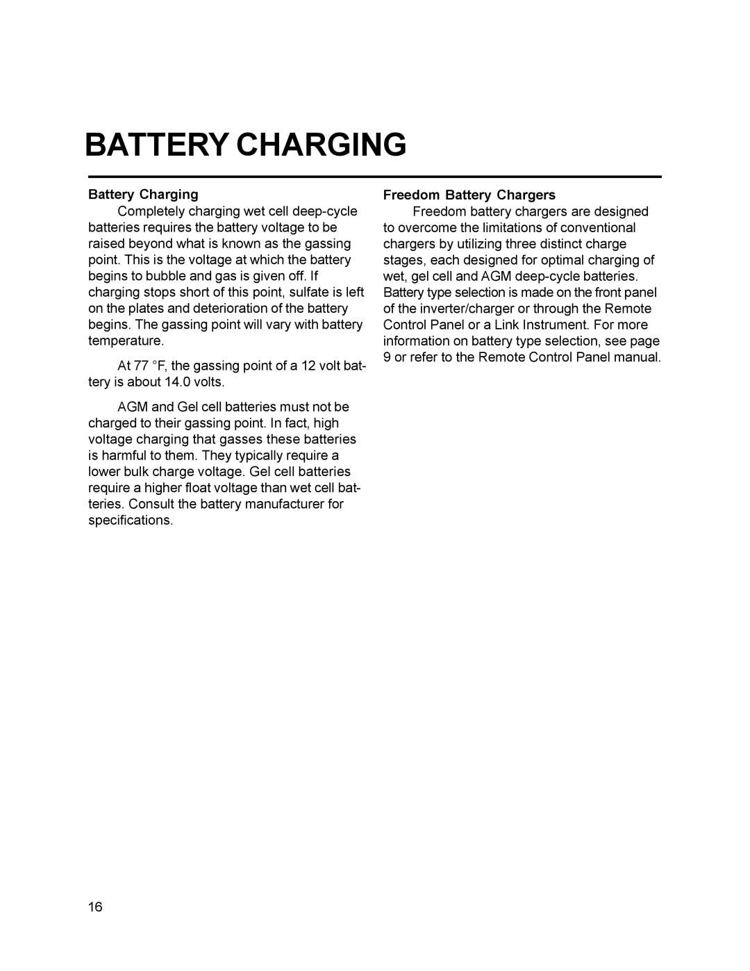 Xantrex Technology 15, 10, 30, 20, 25 owner manual Battery Charging, Freedom Battery Chargers 