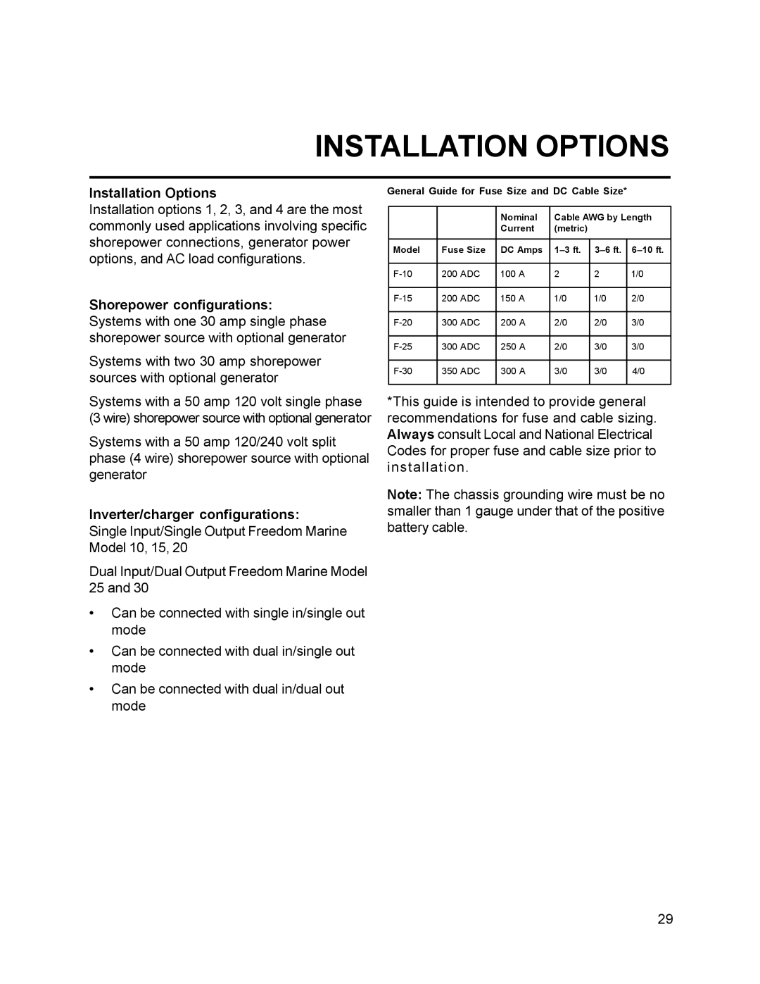 Xantrex Technology 25, 10, 15, 30, 20 owner manual Installation Options, Inverter/charger configurations 