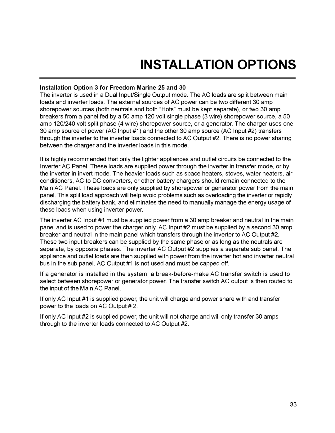 Xantrex Technology 20, 10, 15, 30 owner manual Installation Option 3 for Freedom Marine 25 