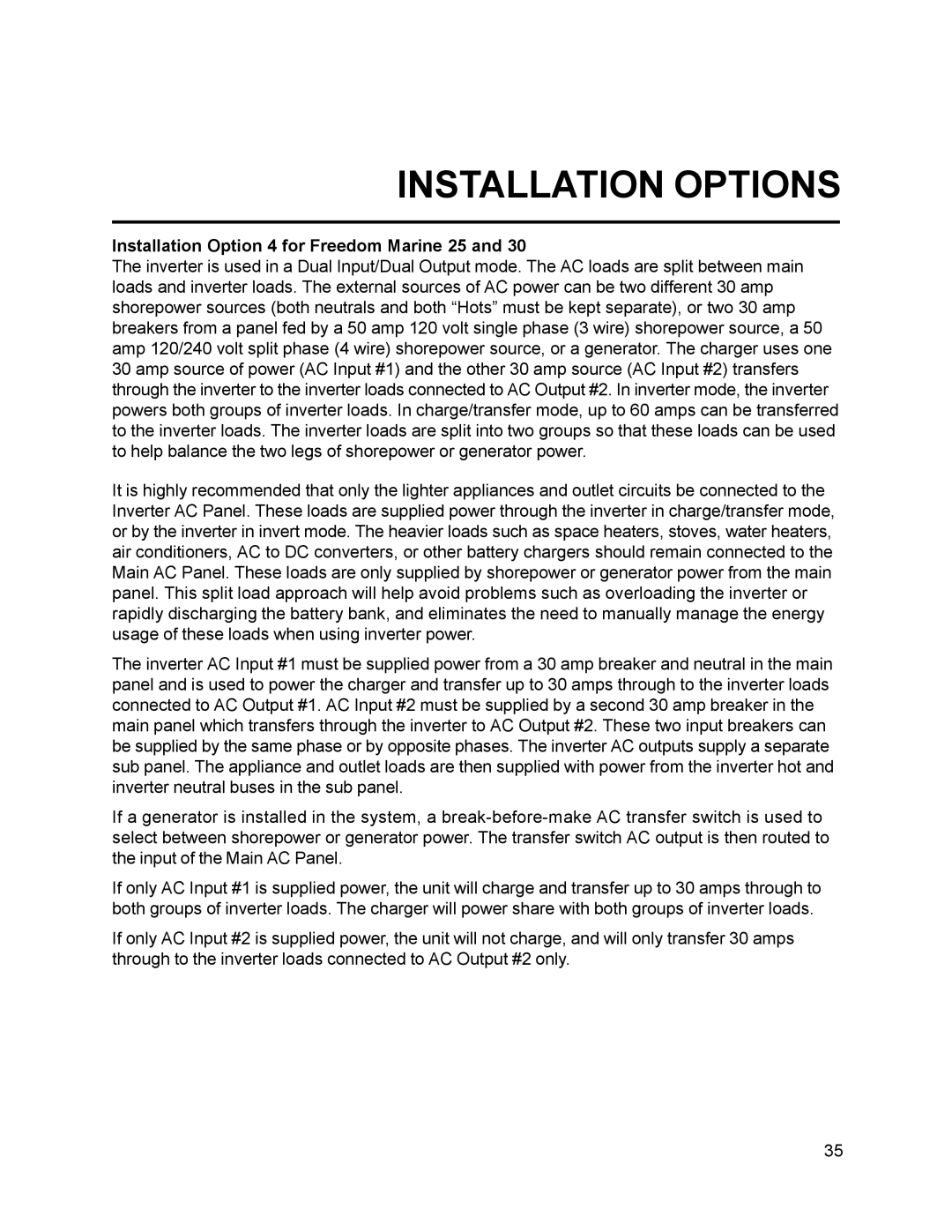 Xantrex Technology 10, 15, 30, 20 owner manual Installation Option 4 for Freedom Marine 25 