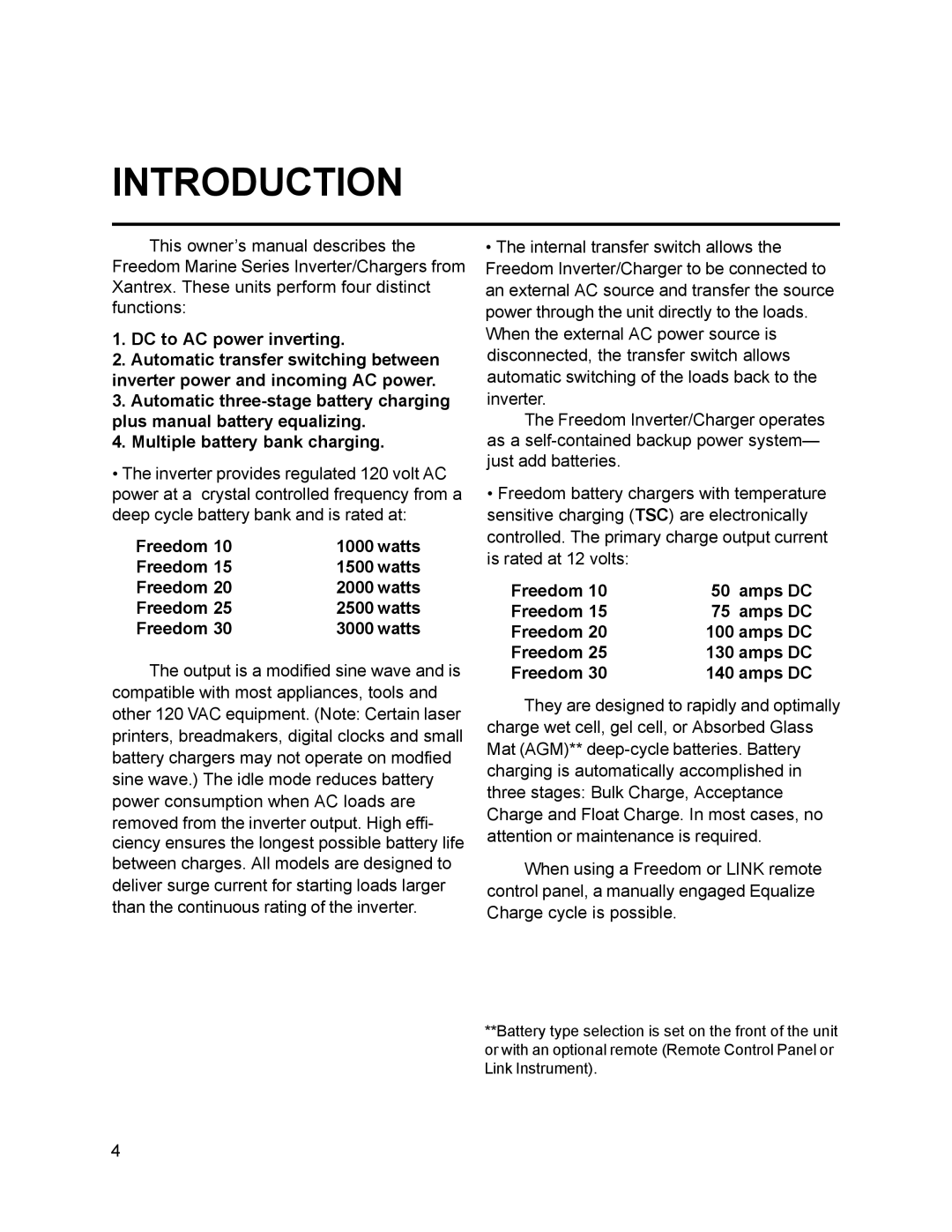 Xantrex Technology 25, 10, 15, 30, 20 owner manual Freedom Watts, Freedom Amps DC 