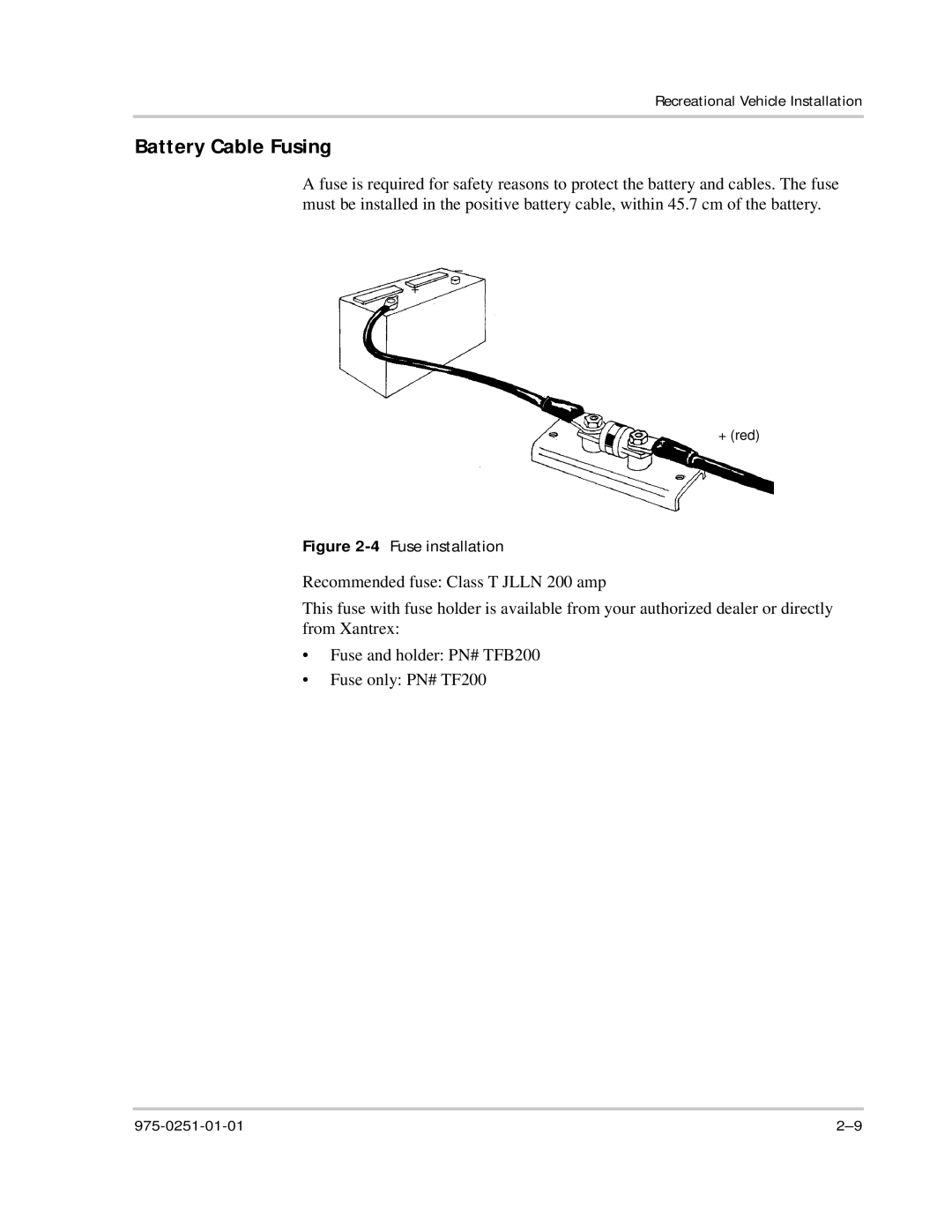 Xantrex Technology 10 owner manual Battery Cable Fusing, 4Fuse installation 