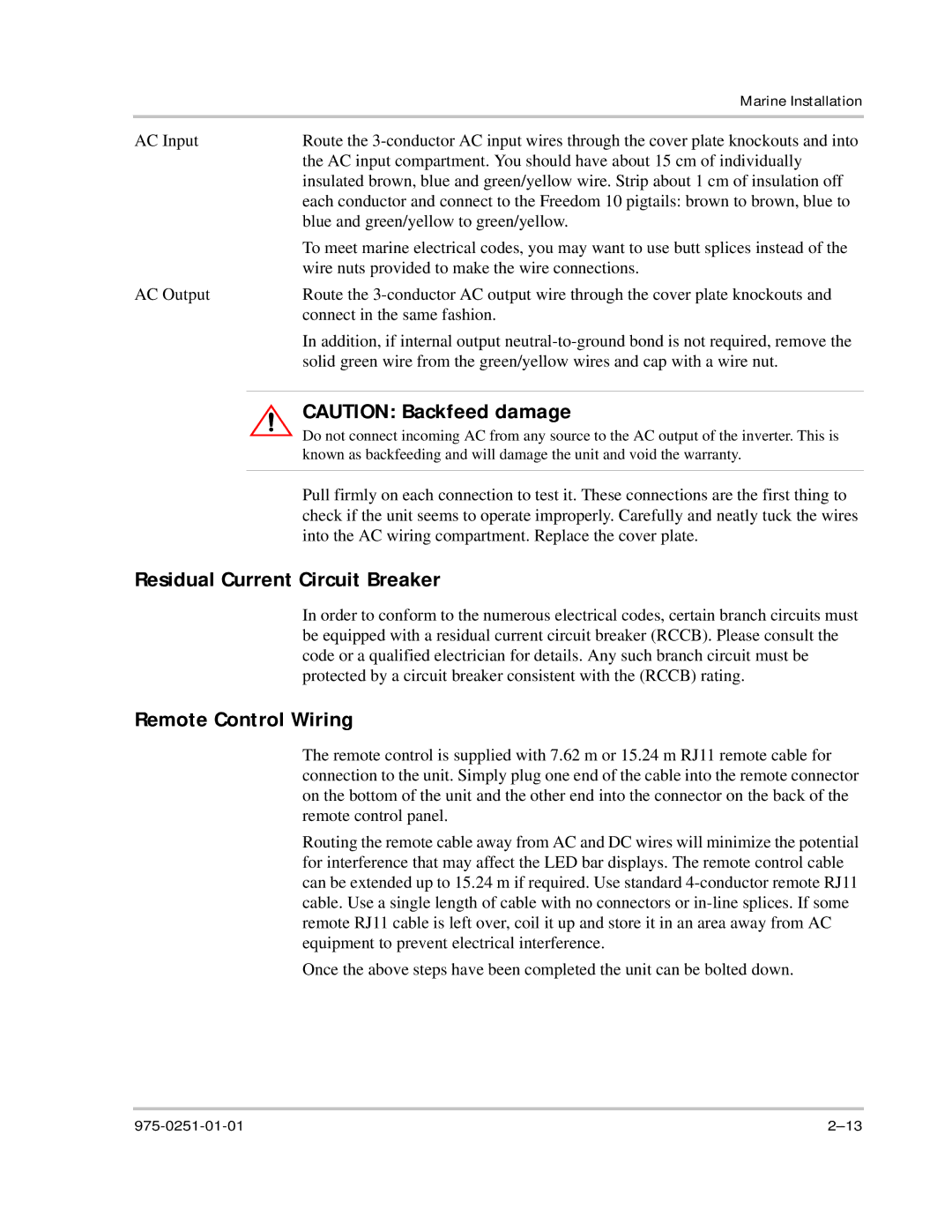 Xantrex Technology 10 owner manual Residual Current Circuit Breaker 