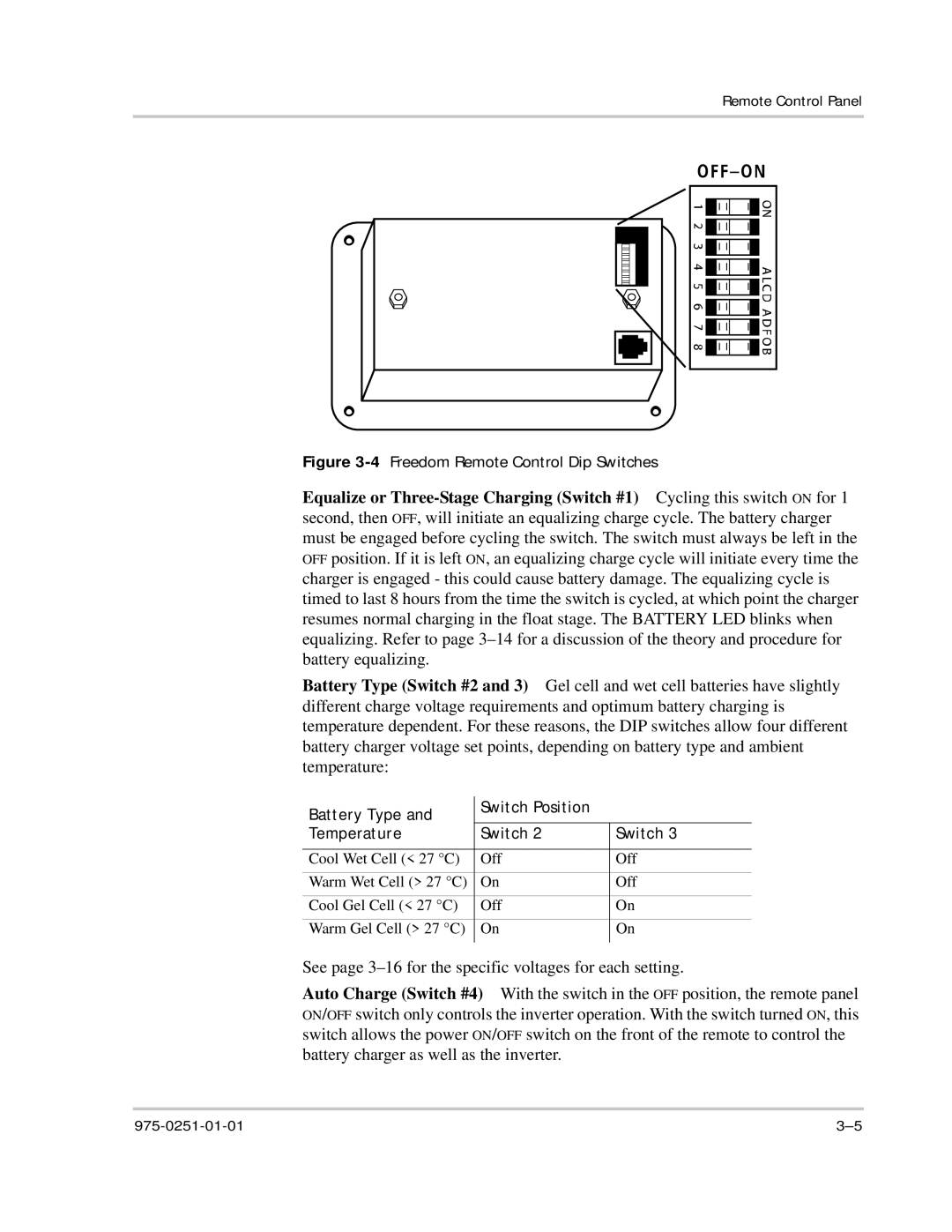 Xantrex Technology 10 owner manual 4Freedom Remote Control Dip Switches 