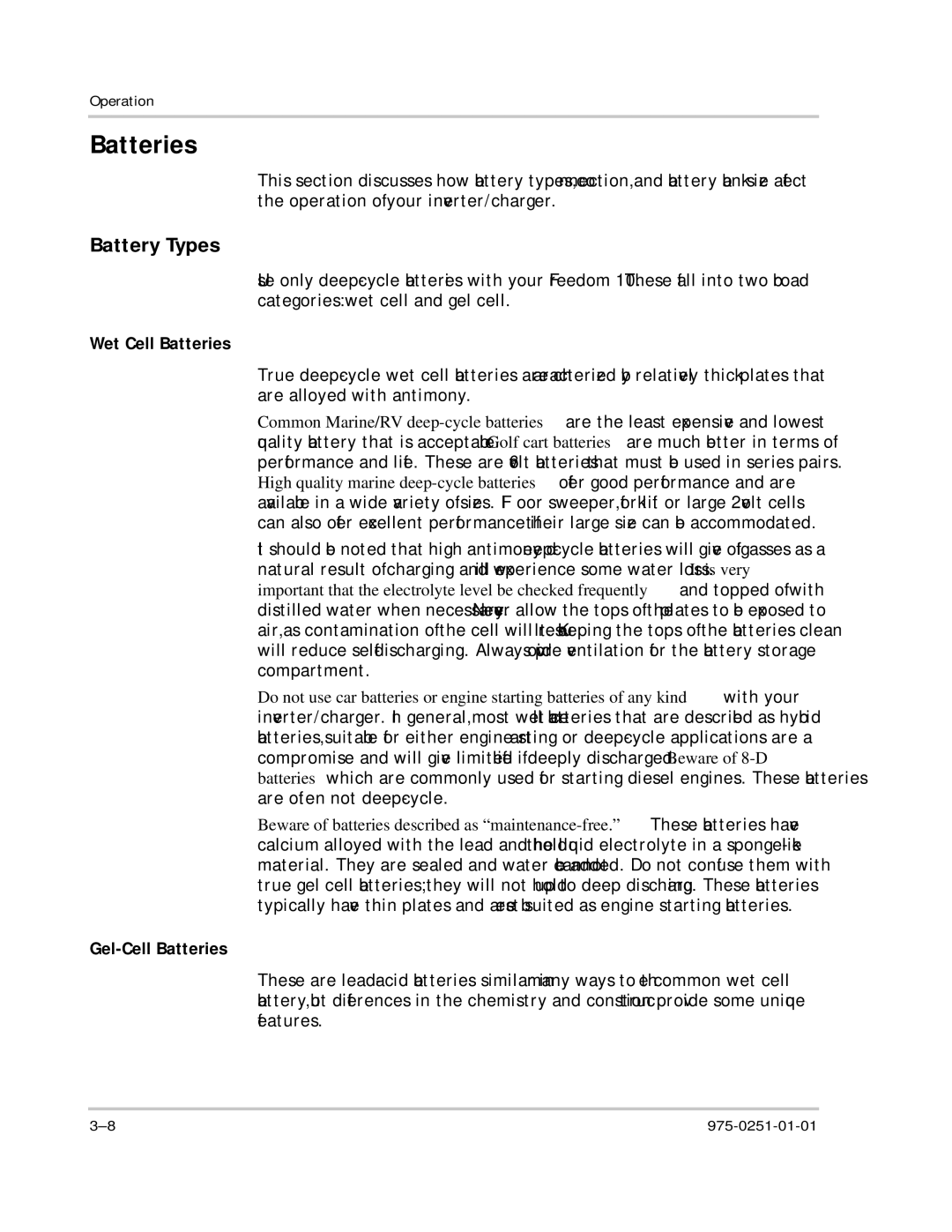 Xantrex Technology 10 owner manual Batteries, Battery Types 