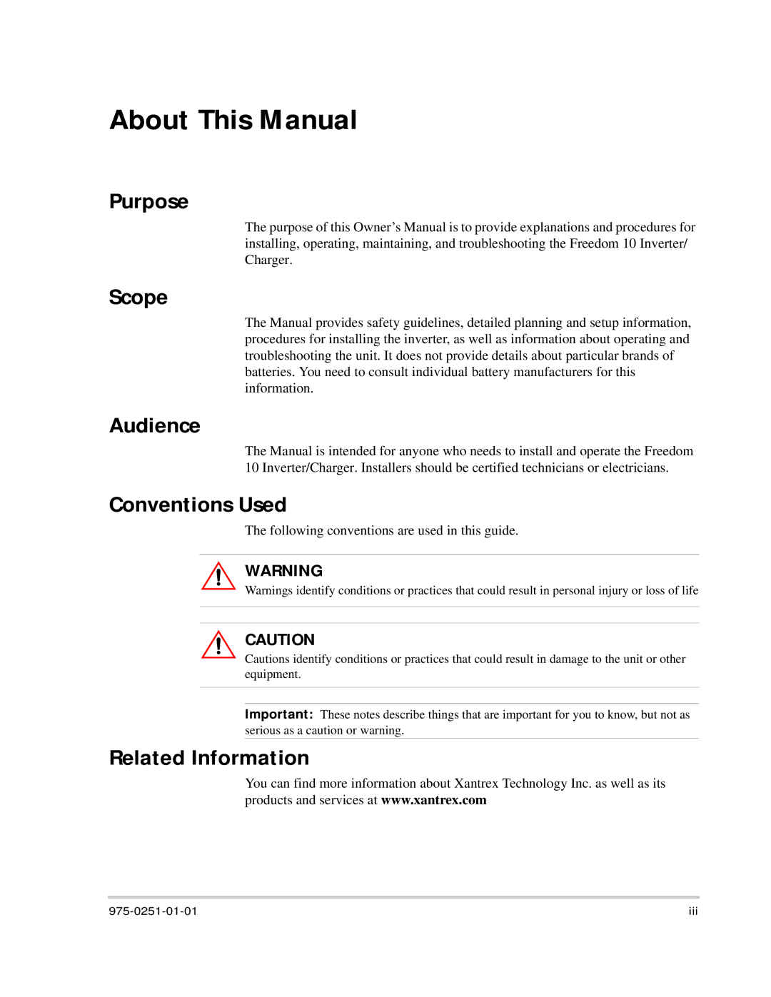 Xantrex Technology 10 owner manual Purpose Scope, Audience, Conventions Used, Related Information 