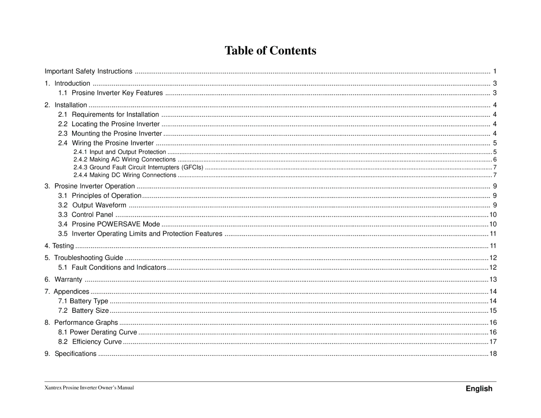 Xantrex Technology 1000i, 1800i owner manual Table of Contents 