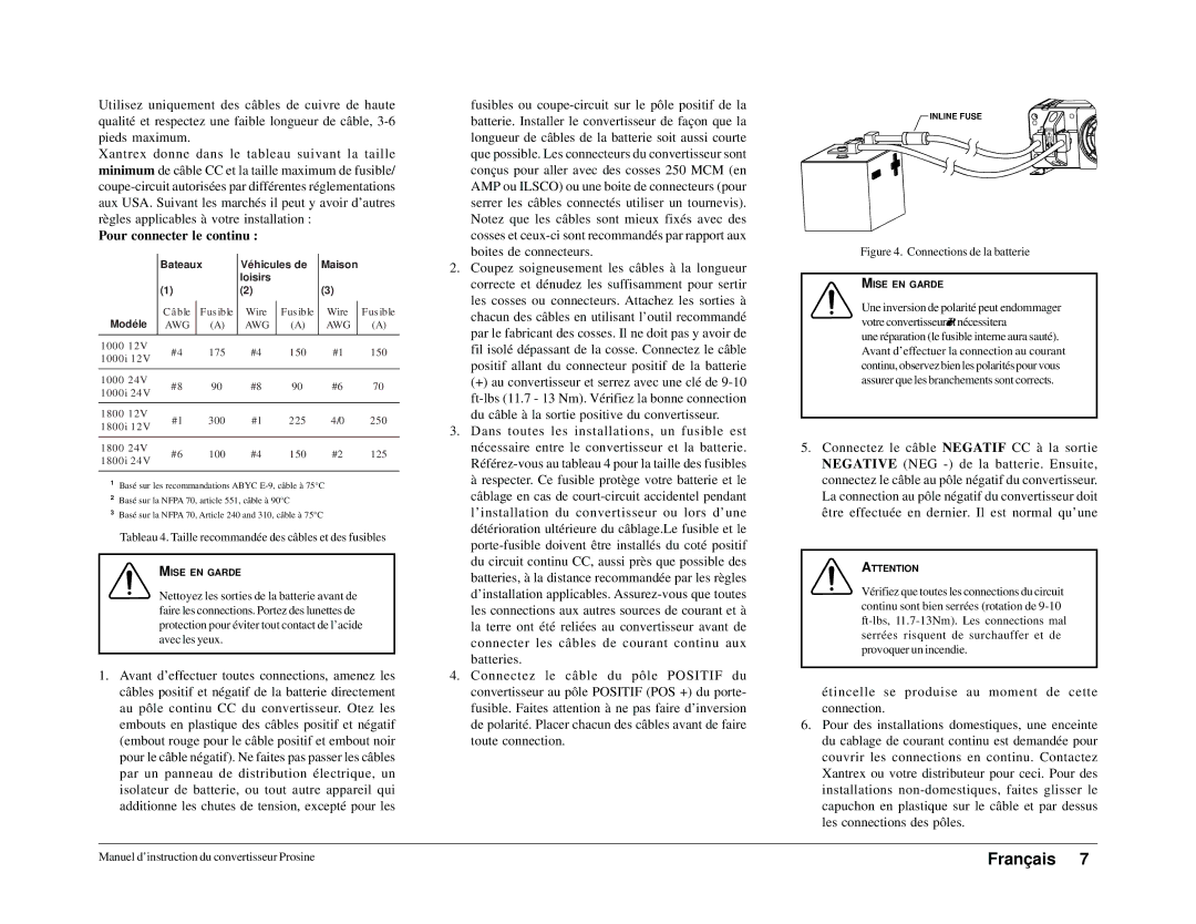 Xantrex Technology 1000i, 1800i owner manual Pour connecter le continu, Bateaux Véhicules de Maison Loisirs Modéle 