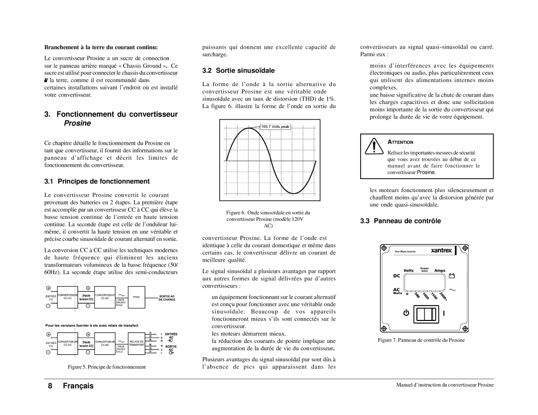 Xantrex Technology 1800i, 1000 Fonctionnement du convertisseur Prosine, Principes de fonctionnement, Sortie sinusoïdale 