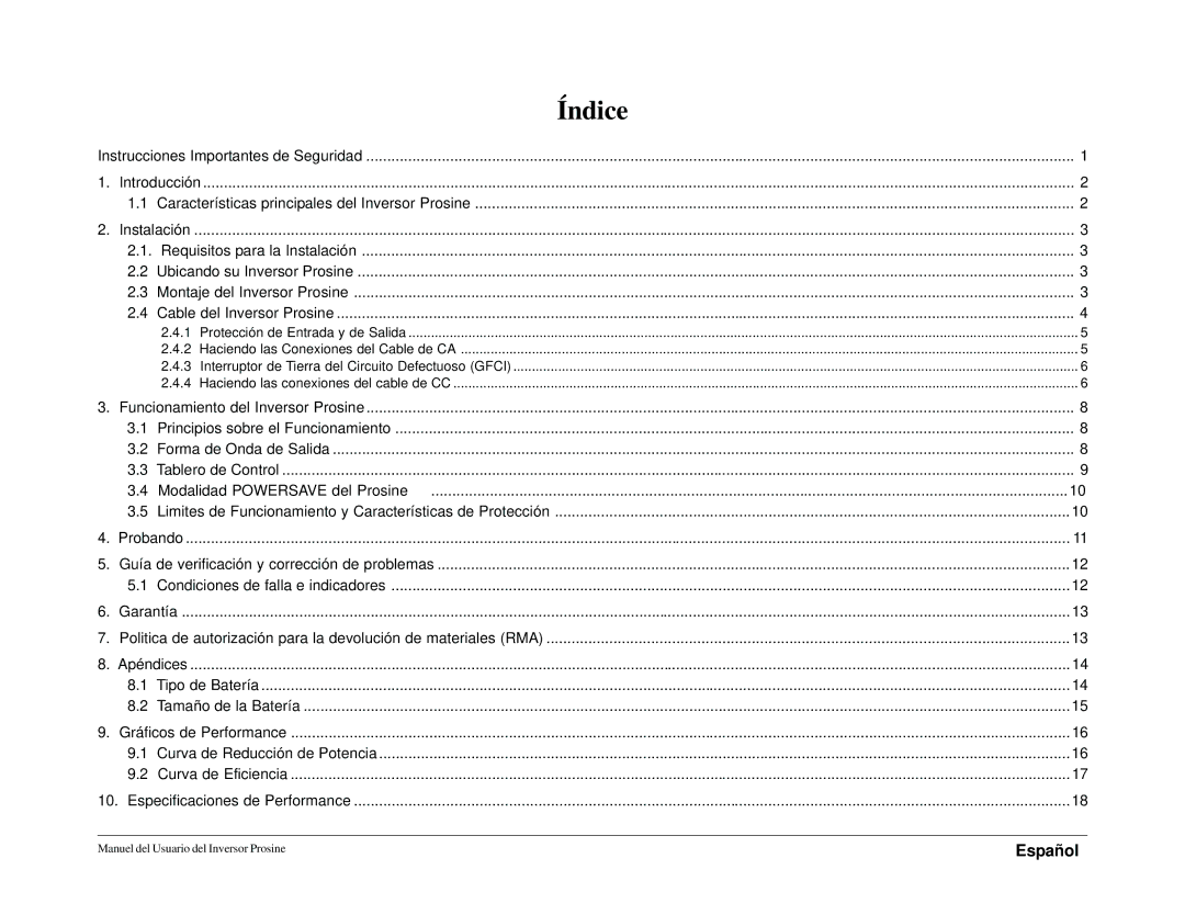 Xantrex Technology 1000i, 1800i owner manual Índice, Español 