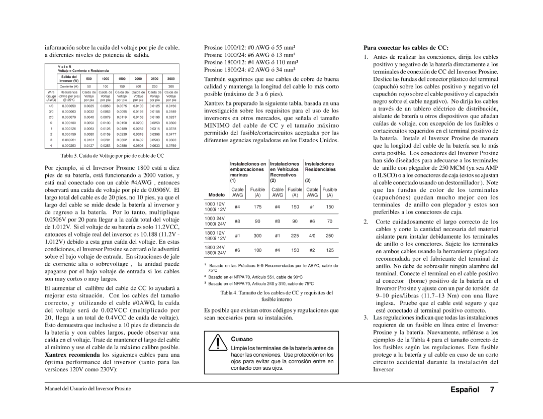 Xantrex Technology 1000i, 1800i owner manual Para conectar los cables de CC, Awg 