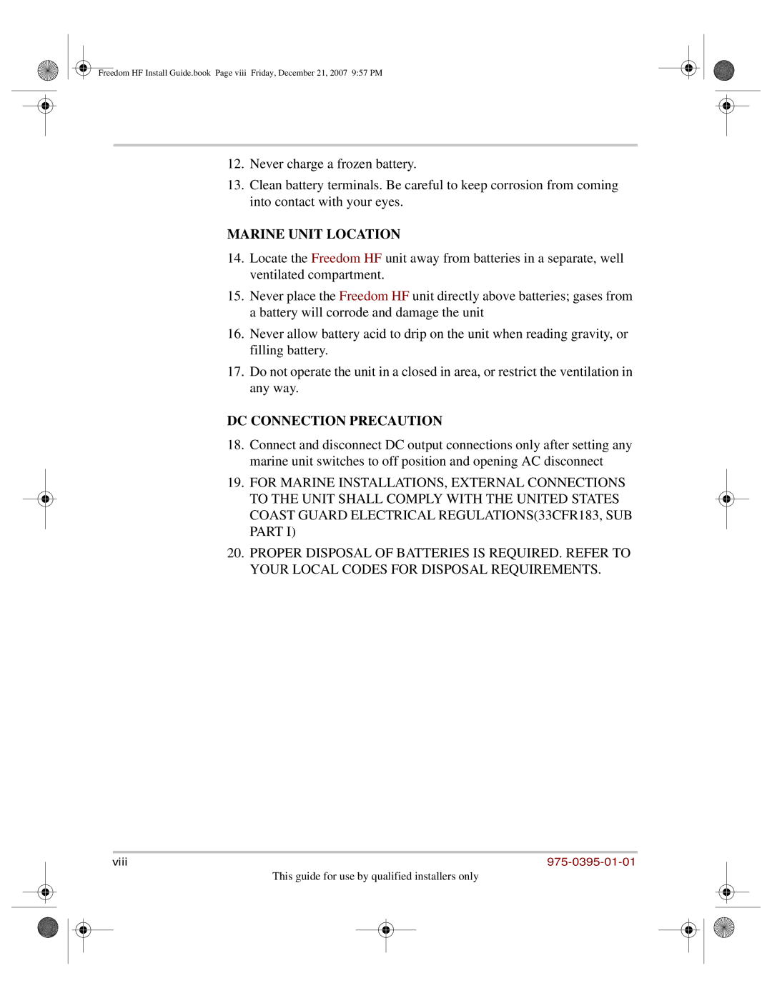 Xantrex Technology 1000, 1800 manual Marine Unit Location 