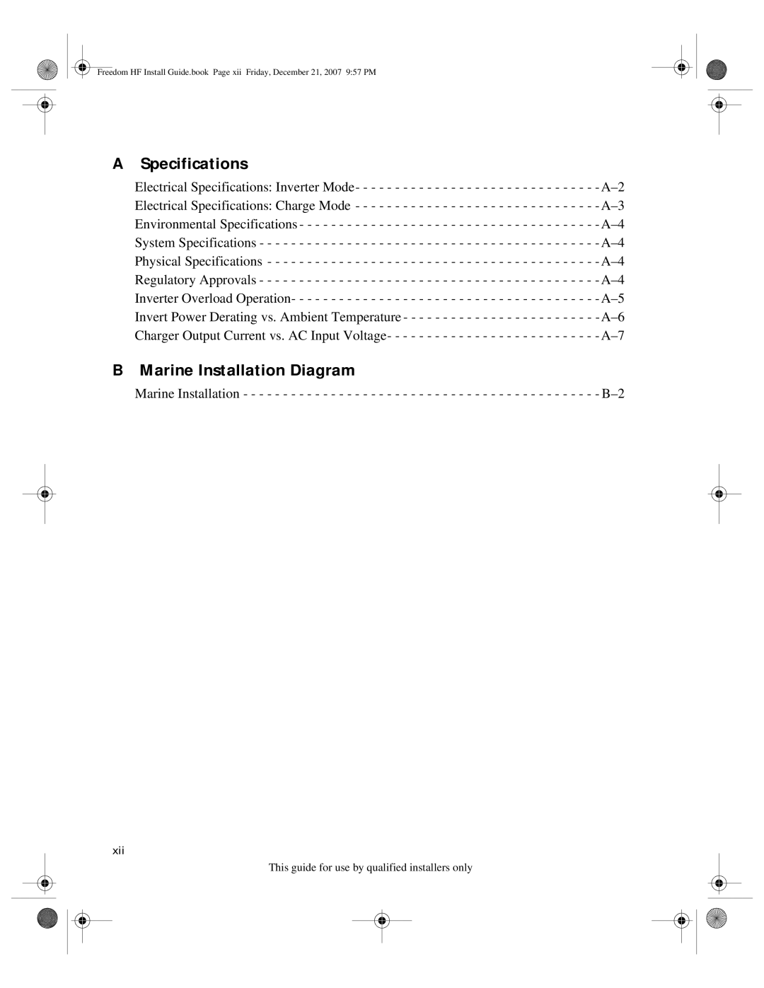 Xantrex Technology 1000, 1800 manual Specifications, Marine Installation Diagram 