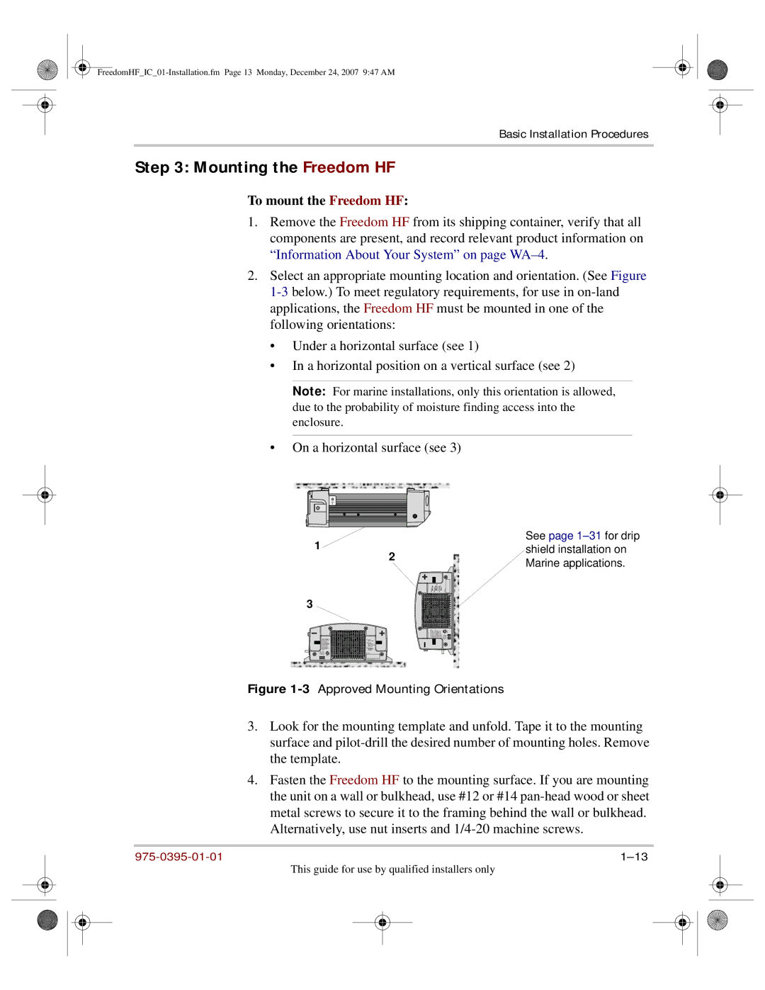 Xantrex Technology 1800, 1000 manual Mounting the Freedom HF, To mount the Freedom HF 