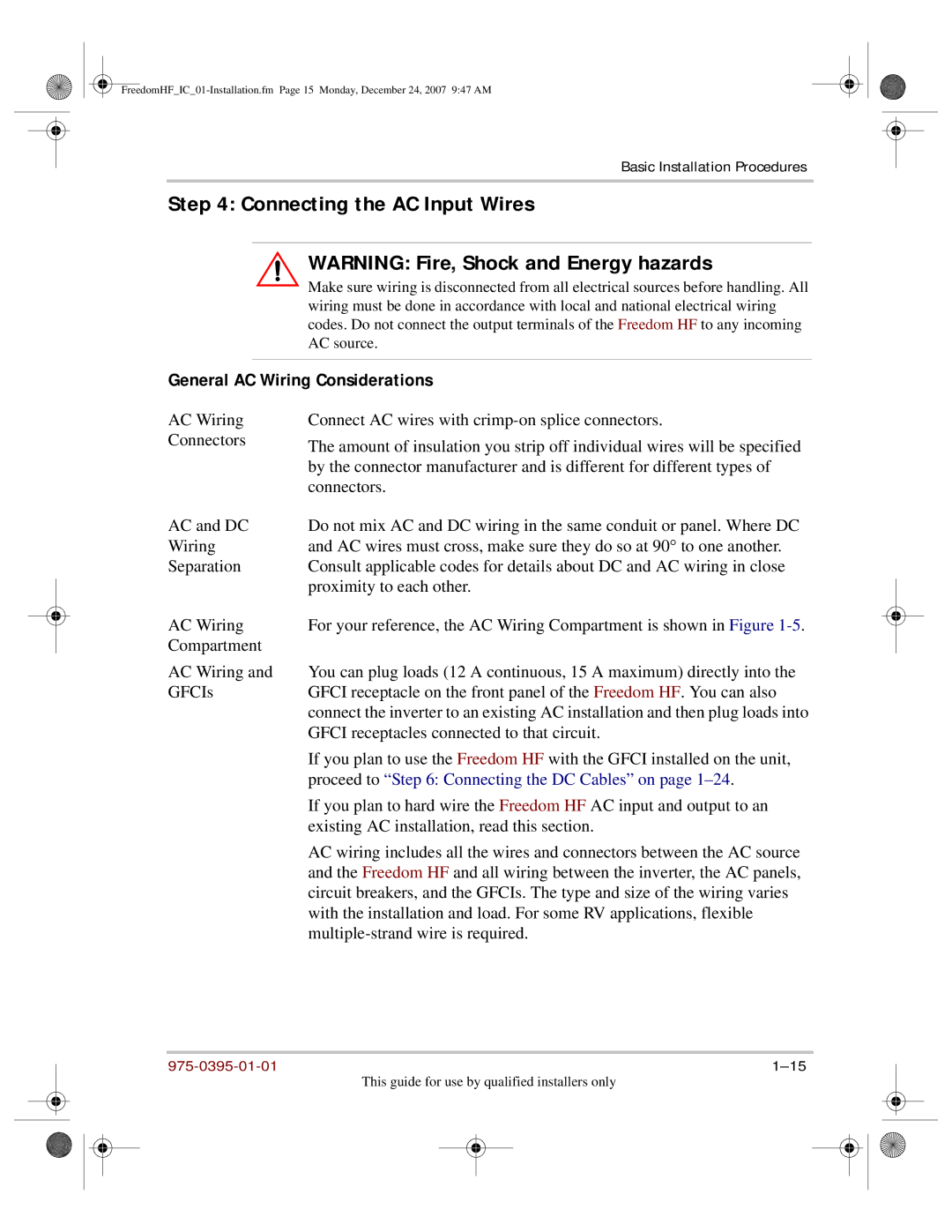 Xantrex Technology 1800, 1000 manual Connecting the AC Input Wires, Existing AC installation, read this section 