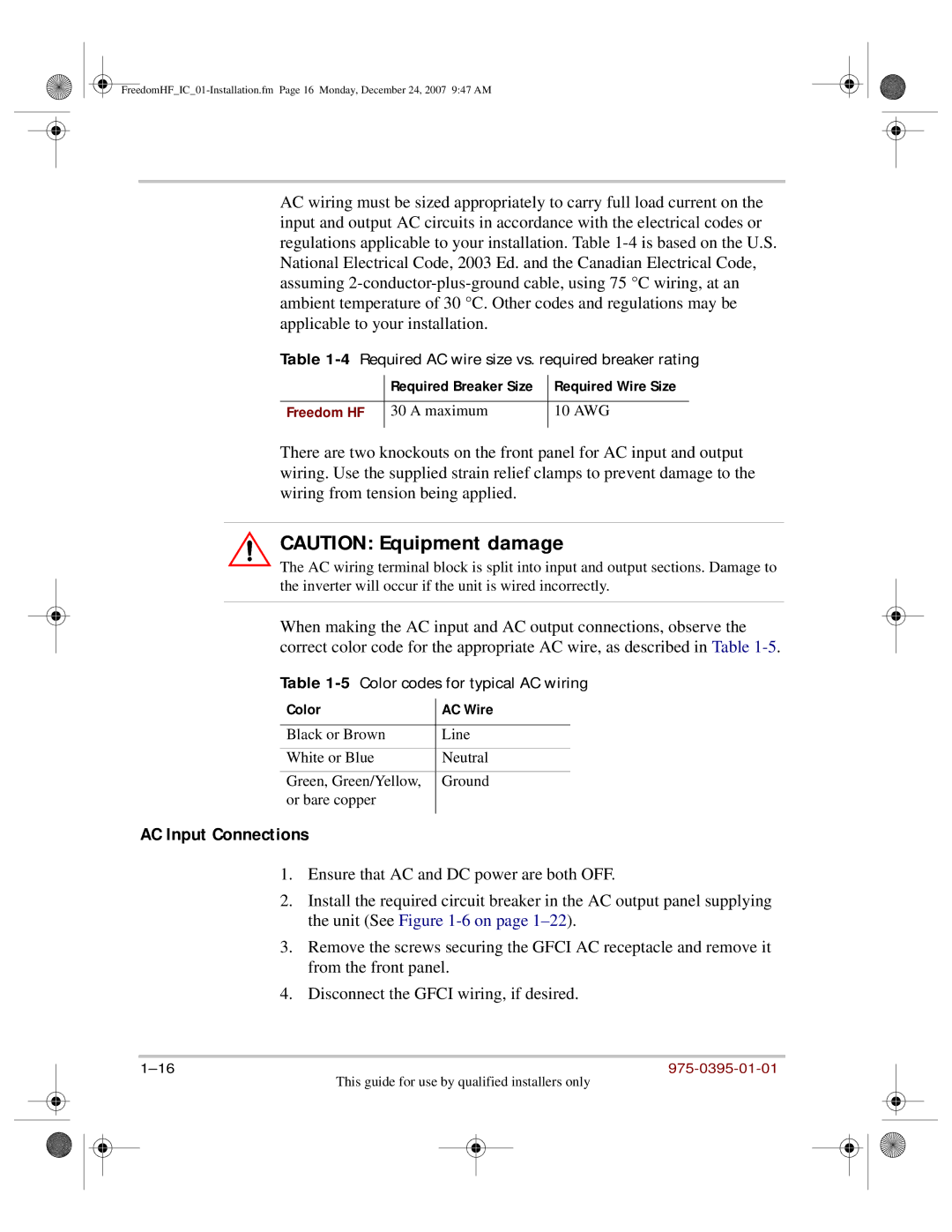 Xantrex Technology 1000, 1800 manual AC Input Connections 