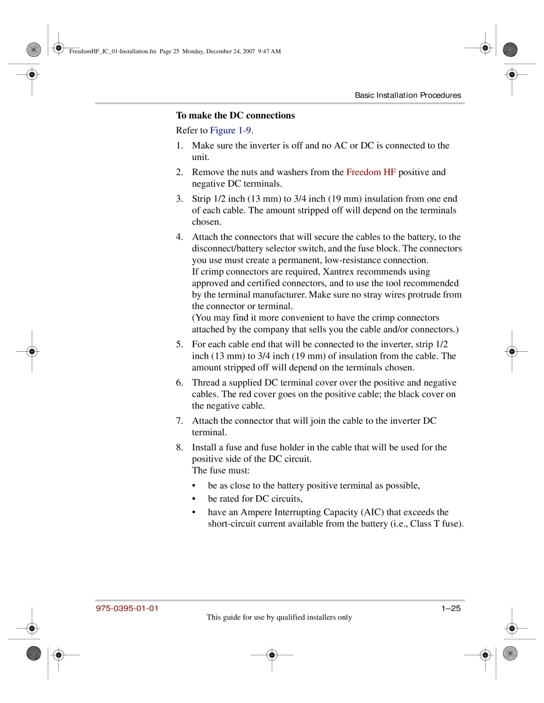 Xantrex Technology 1800, 1000 manual To make the DC connections 