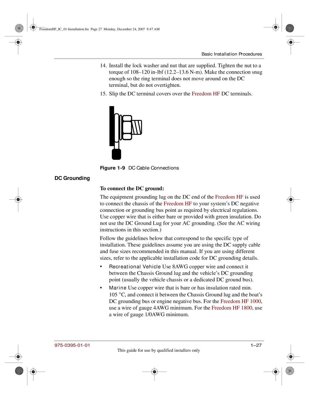 Xantrex Technology 1800, 1000 manual DC Grounding, To connect the DC ground 