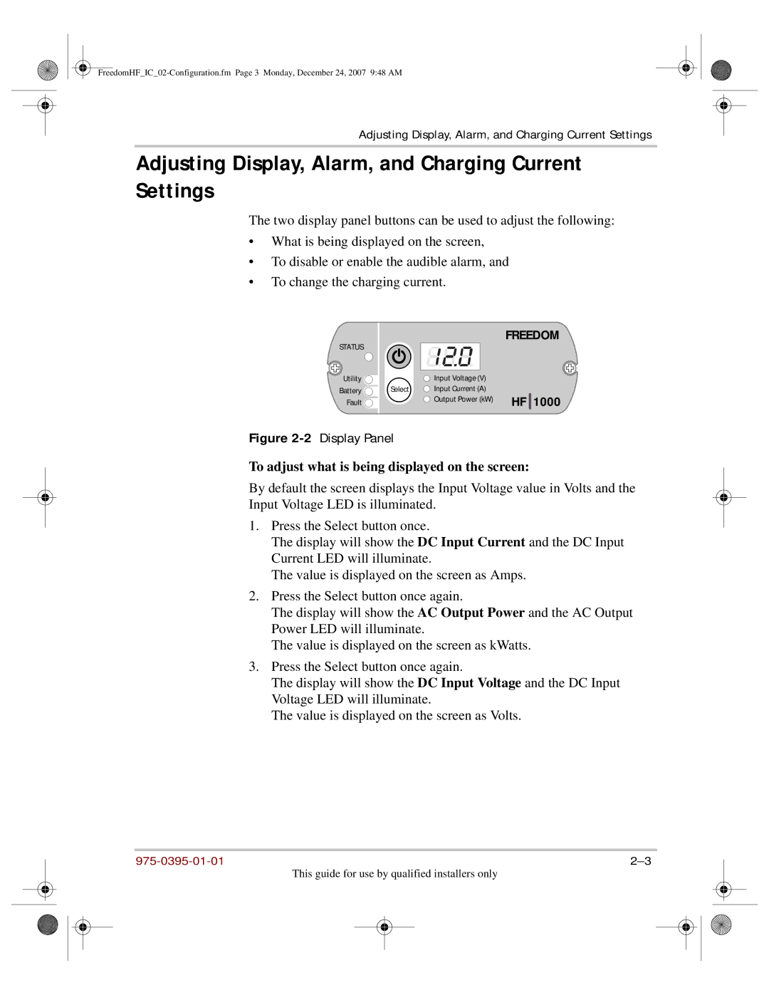 Xantrex Technology 1800, 1000 manual Adjusting Display, Alarm, and Charging Current Settings 