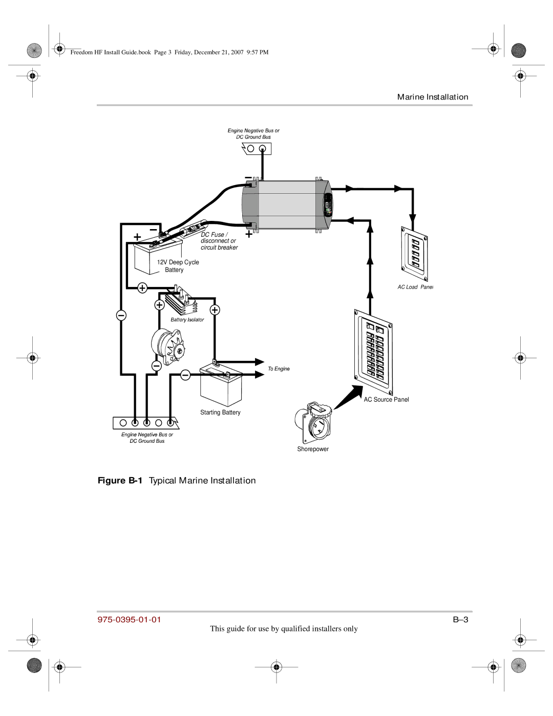 Xantrex Technology 1800, 1000 manual Figure B-1Typical Marine Installation 