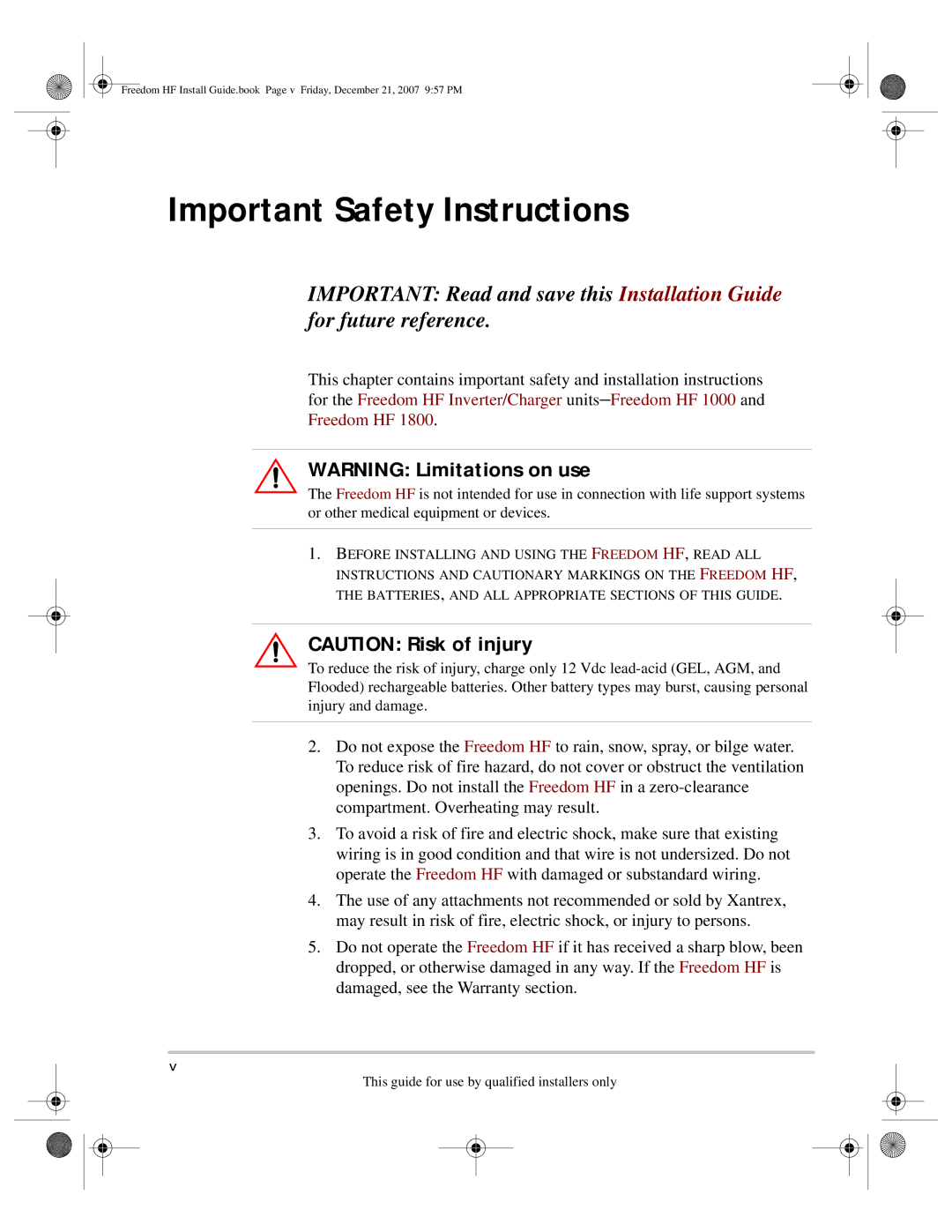 Xantrex Technology 1800, 1000 manual Important Safety Instructions 