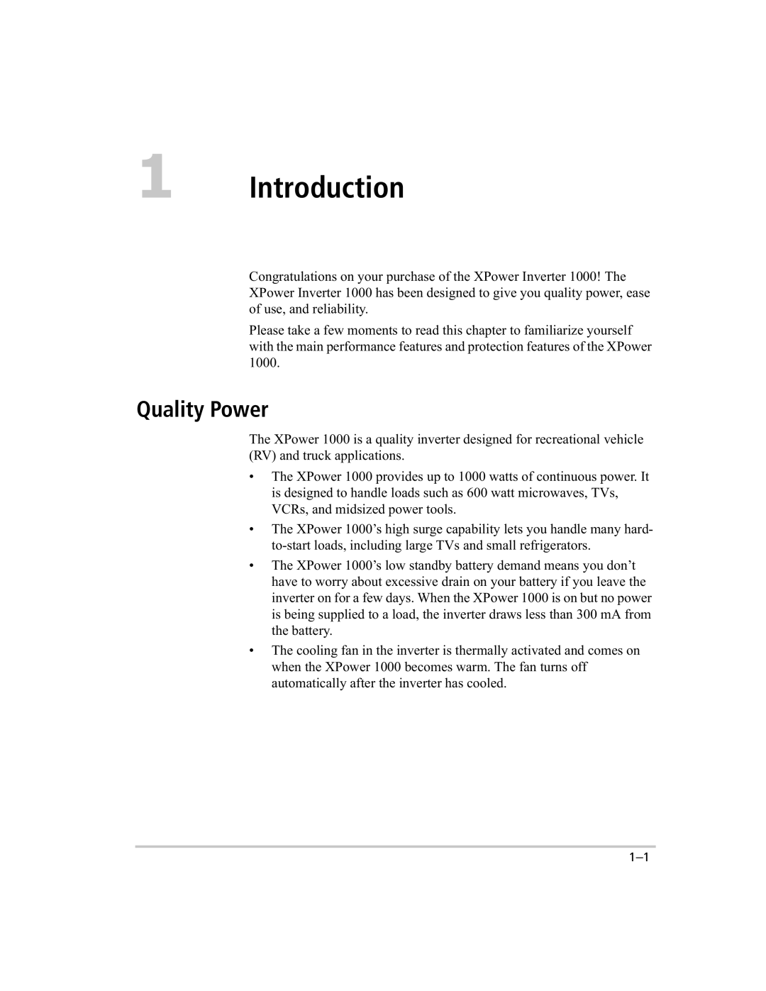 Xantrex Technology 1000 manual Introduction, Quality Power 