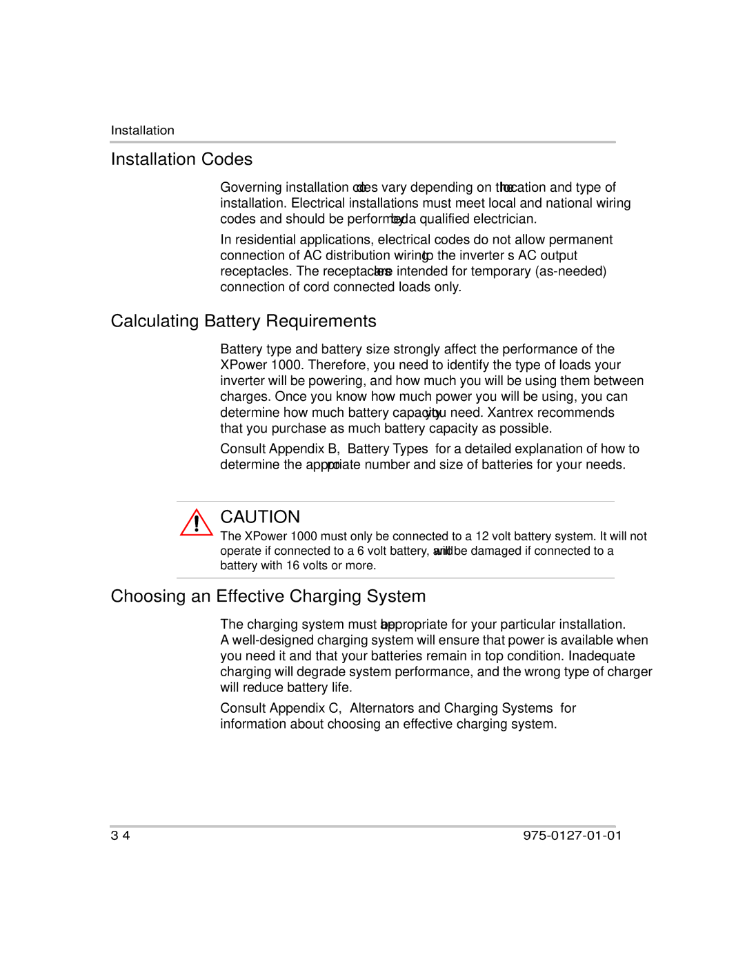 Xantrex Technology 1000 manual Installation Codes, Calculating Battery Requirements, Choosing an Effective Charging System 