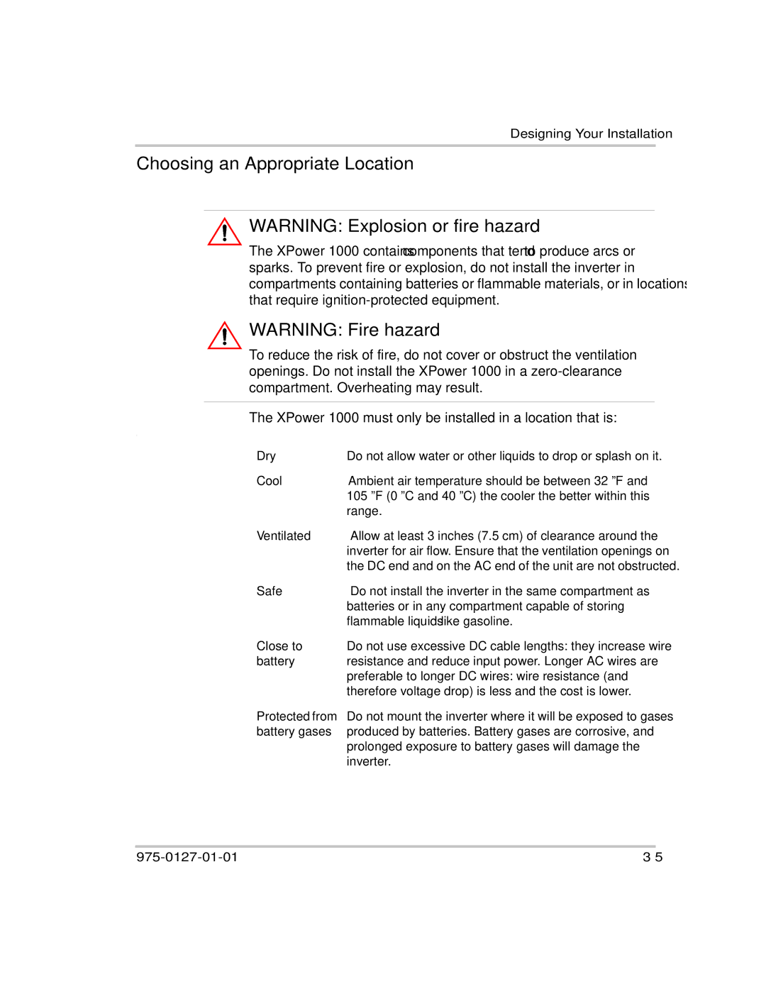 Xantrex Technology 1000 manual Choosing an Appropriate Location 