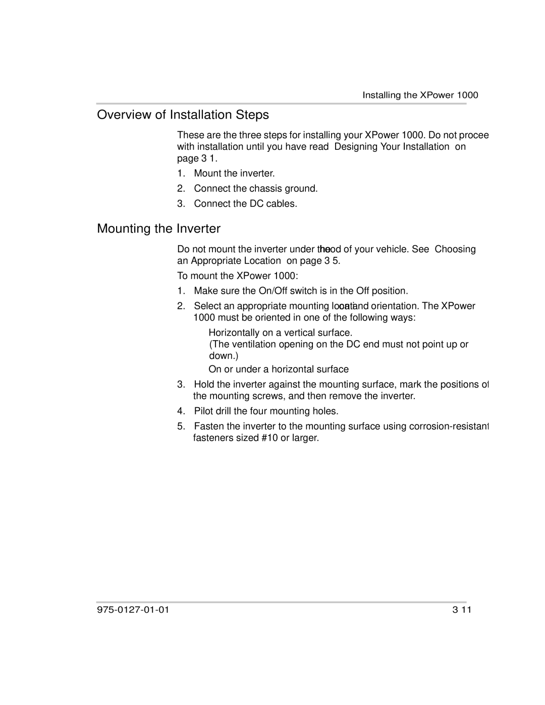 Xantrex Technology 1000 manual Overview of Installation Steps, Mounting the Inverter 