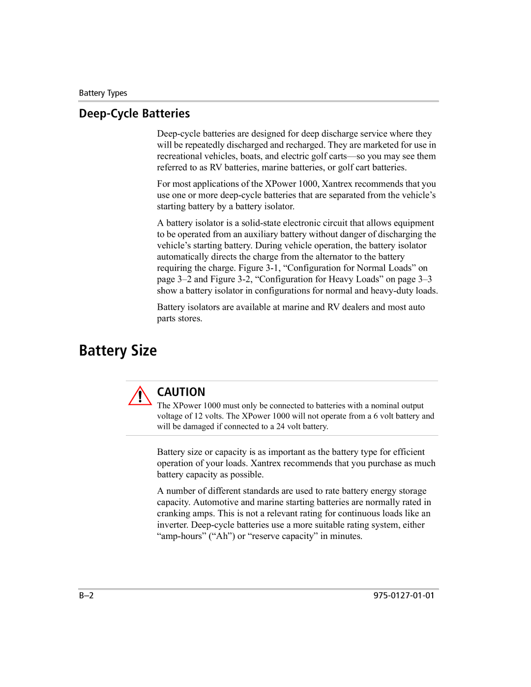 Xantrex Technology 1000 manual Battery Size, Deep-Cycle Batteries 