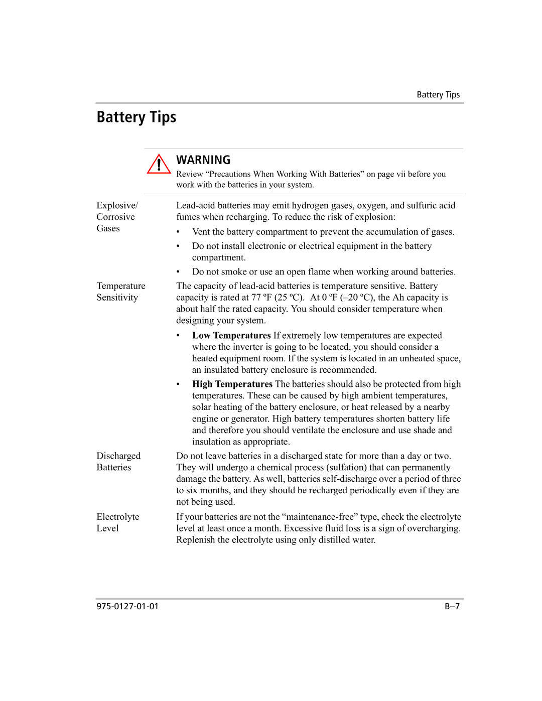 Xantrex Technology 1000 manual Battery Tips 