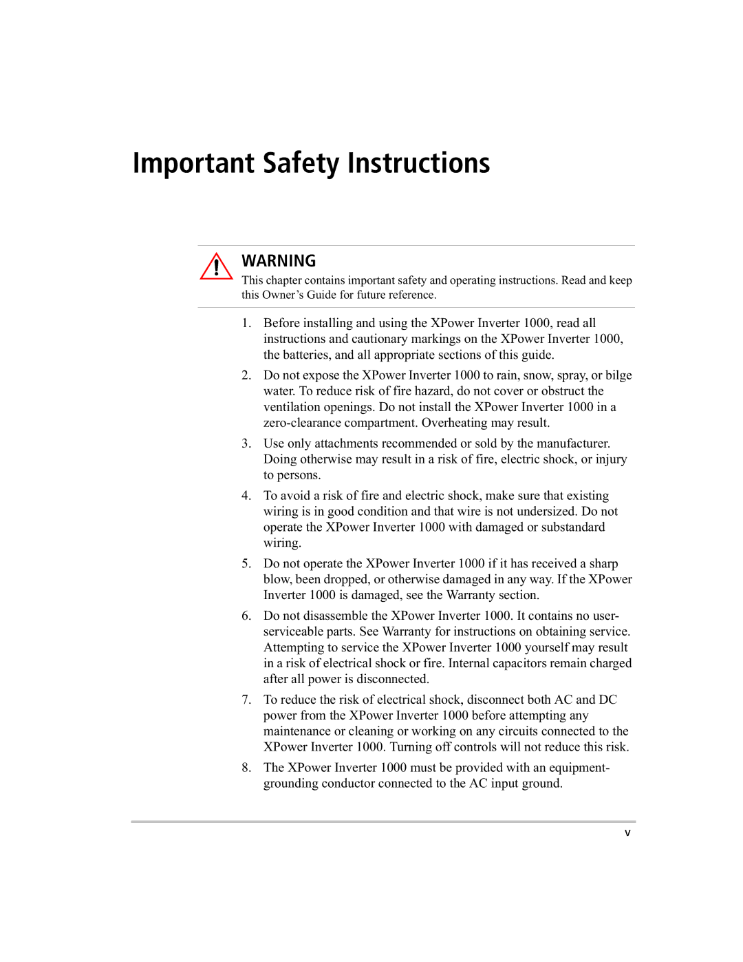 Xantrex Technology 1000 manual Important Safety Instructions 